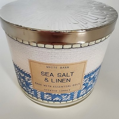 Bath & Body Works White Barn Sea Salt & Linen 3-Wick Scented Candle 14.5 oz