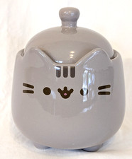Tarro de cerámica Pusheen bote con tapa para gatos mascota contenedor gris gato raro