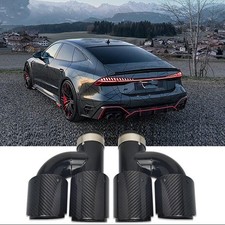 Car Right+Left All Black Glossy Carbon Fiber Exhaust Pipe H Rear Exhaust Tip End