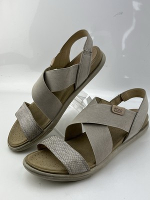 Ecco Womens Leather & Elastic Flat Comfort Sandals Cream Damara Size 41 / 10 US
