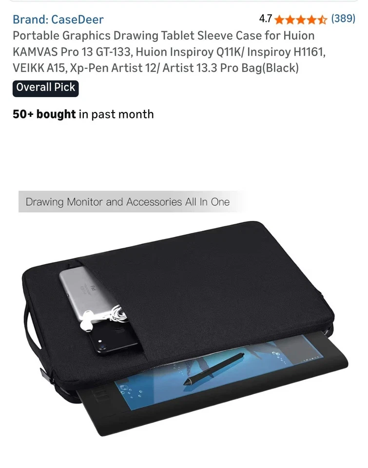 Durable Canvas Sleeve with Extra Pocket for Drawing Tablets - Image 3 of 4