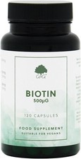 Biotin 500mcg - 120 Vegan Capsules - G&G Vitamins | Vitamin B7, For Healthy Hai
