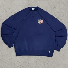 VINTAGE 90s Russell Athletic Navy Embroidered Crewneck Sweatshirt Size XL