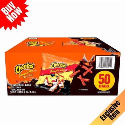 Cheetos Flamin Hot Crunchy Cheese Snacks 1oz 50 Count Single Serve Bags