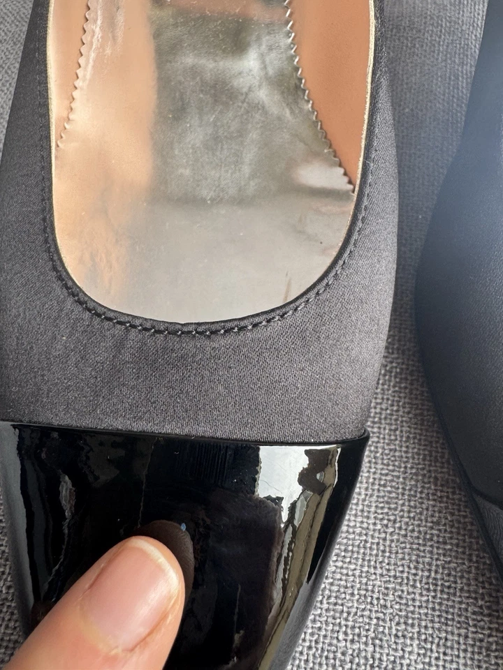 Tacones J.Crew Millie Mary Jane Talla 9 Satinado y Cuero Negro Hebilla Estrás Foto 3 de 4