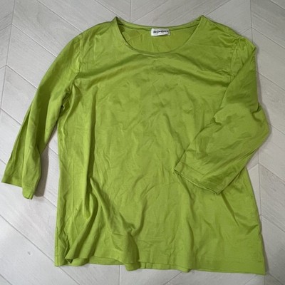 Vintage YvesSaintLaurent YSL Lime Green Long Sleeve Top 100% Cotton Size L Japan
