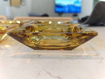#ad Set of 4 Vintage Anchor Hocking Amber Glass Ashtrays Mid Century Modern $28.00