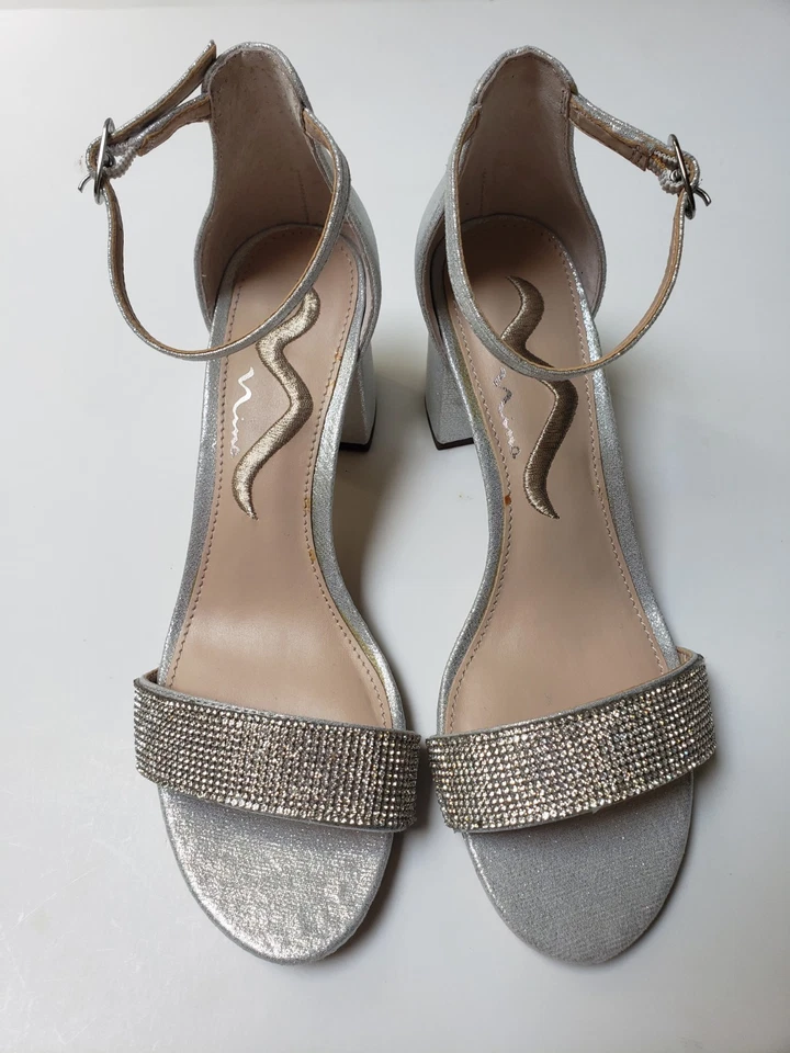 Sandalias para mujer NINA graduación fiesta boda color plata con pedrería talla 6M... Foto 3 de 4