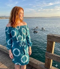 MICHAEL KORS Blue/White On/Off Shoulder Cotton Tie Dye Dress w/Belt (M) NWT $140