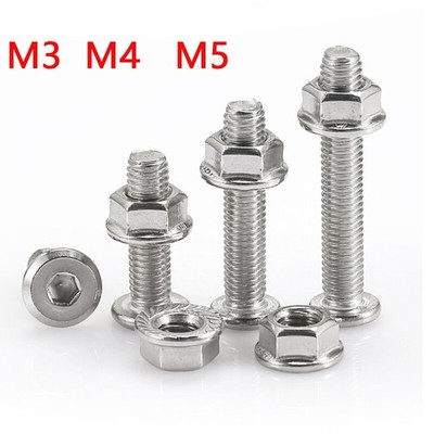 M3 M4 M5 Flachkopfschrauben mit Flansch Sechskantmuttern Edelstahl V2A