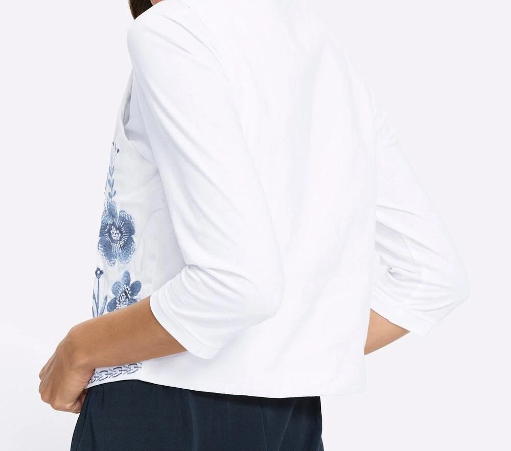 Damen Jeansweste V-Ausschnitt Ärmellos Verschlusslos weiß bleu Gr. 46 NEU