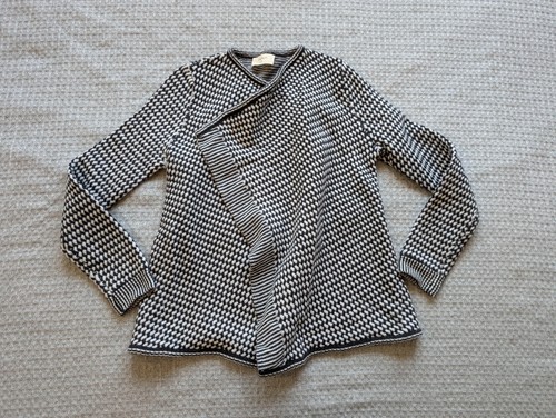 Ba&sh Cardigan Sweater Womens 0 Black Wool Blend Open Front Geometric Knit
