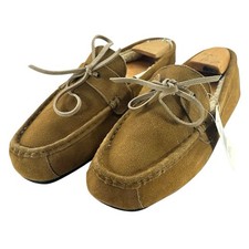 Eddie Bauer Mens Suede Moccasin Slippers Tan Faux Fur Lined Size 10 Cozy Casual