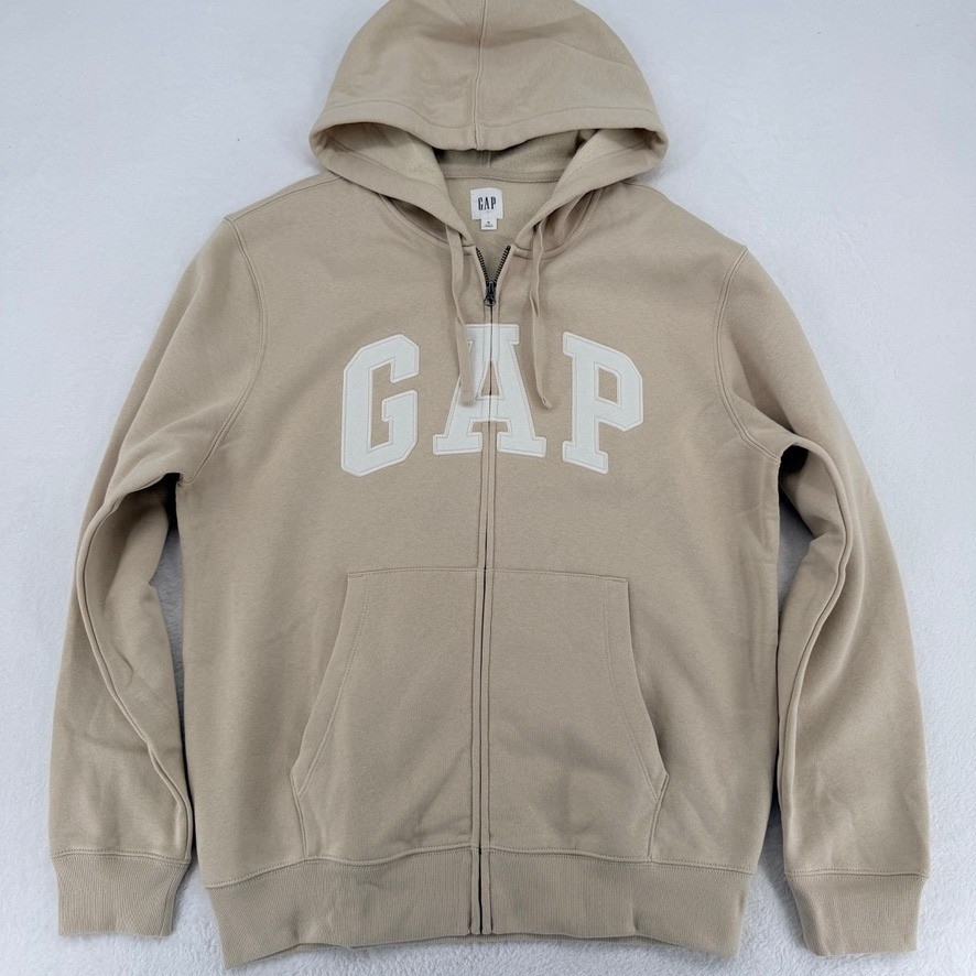 GAP Logo Full Zip Hoodie Tan Cream Size M NWT