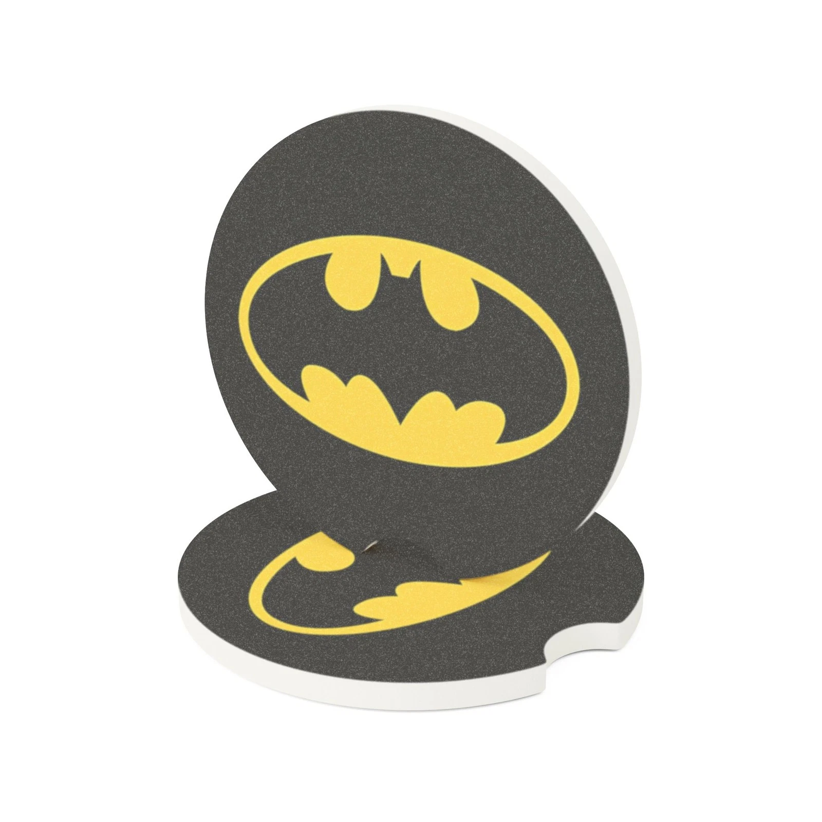 Batman Yellow Logo Soapstone Car Coaster – DC Comics Cup Holder Insert for Car