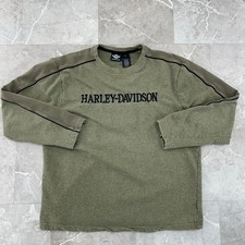 Vintage Harley Davidson Sweatshirt Mens XL y2k Olive Crewneck Embroidered Biker