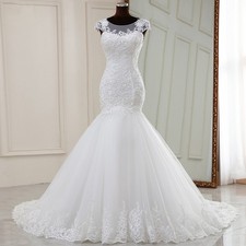 Fashion Mermaid Wedding Dresses White/Ivory Lace Applique BridalGown Custom Size