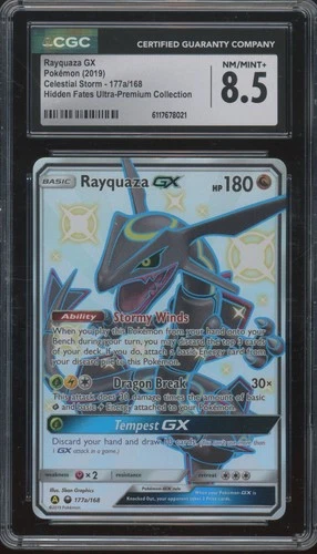 2019 Pokemon Celestial Storm Hidden Fates Ultra #177a Rayquaza GX CGC 8.5