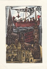 Exlibris Bookplate Stampa Su Legno Antoni Gelabert 1911-1980 Chiesa Barca A Remi