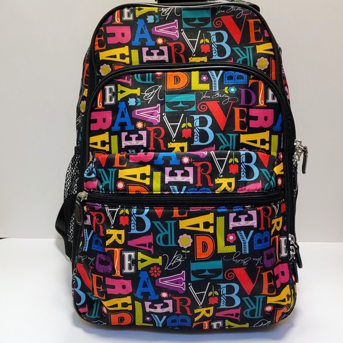 Vera Bradley Black Alphabet Logo Print Campus Nylon Backpack
