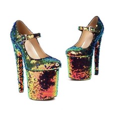 Ladies Women's Super High Heels Platform Sequins Shoes Club Stage Party Occident