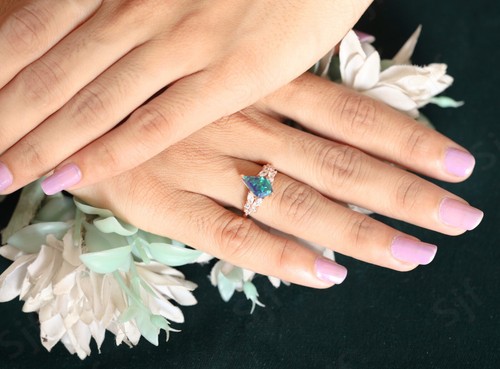 Kite Peacock Opal 925 Silver 14K Rose Gold Plated Wedding Engagement Dainty Ring - Picture 8 of 8