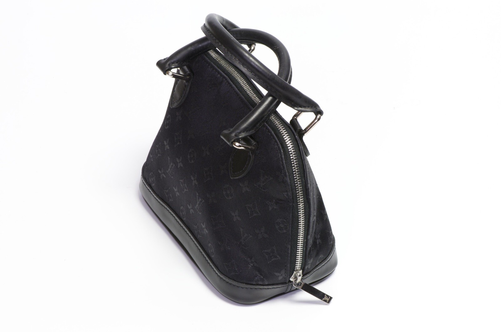 Louis Vuitton LV Mini ALMA Black Monogram Logo Satin Leather Bag