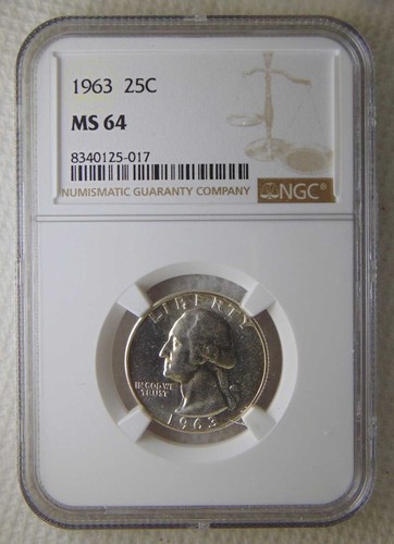 1963 Washington Silver Quarter Dollars 25C, NGC MS64, SWEET COIN!!! - Picture 2 of 5