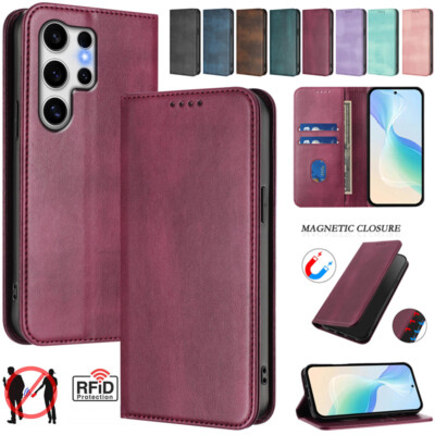 For Samsung S26 S25 FE S24 S23 S22 S21+ Ultra Magnetic Leather Wallet Case Cover
