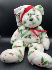 2002 Holiday Christmas Teddy Bear 14" TY Plush Stuffed Holly Berries Vintage