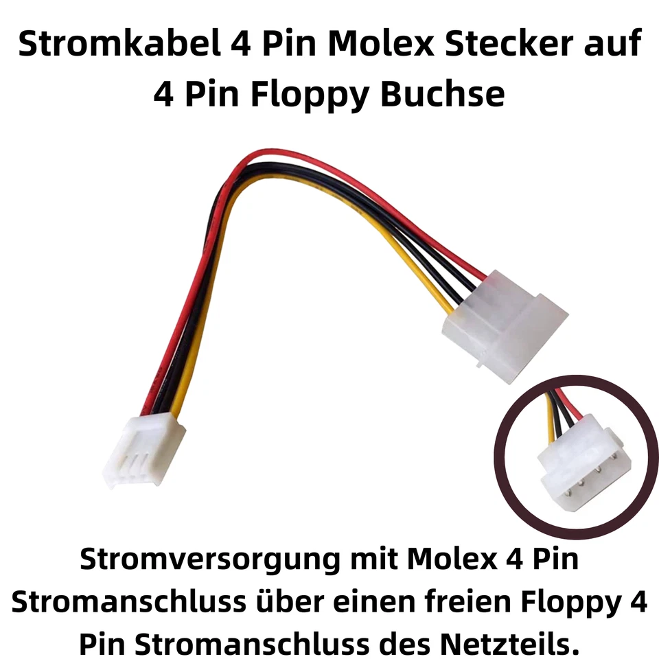 Q02 Floppy FDD Strom Adapter 4pin Molex auf 4pin Floppy IDE zu Floppy Stromkabel - Bild 2 von 4