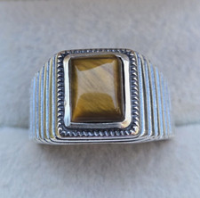 Men's Artisan Tiger's Eye Ring in Solid 925 Sterling Silver, 2.50 ctw Size 12