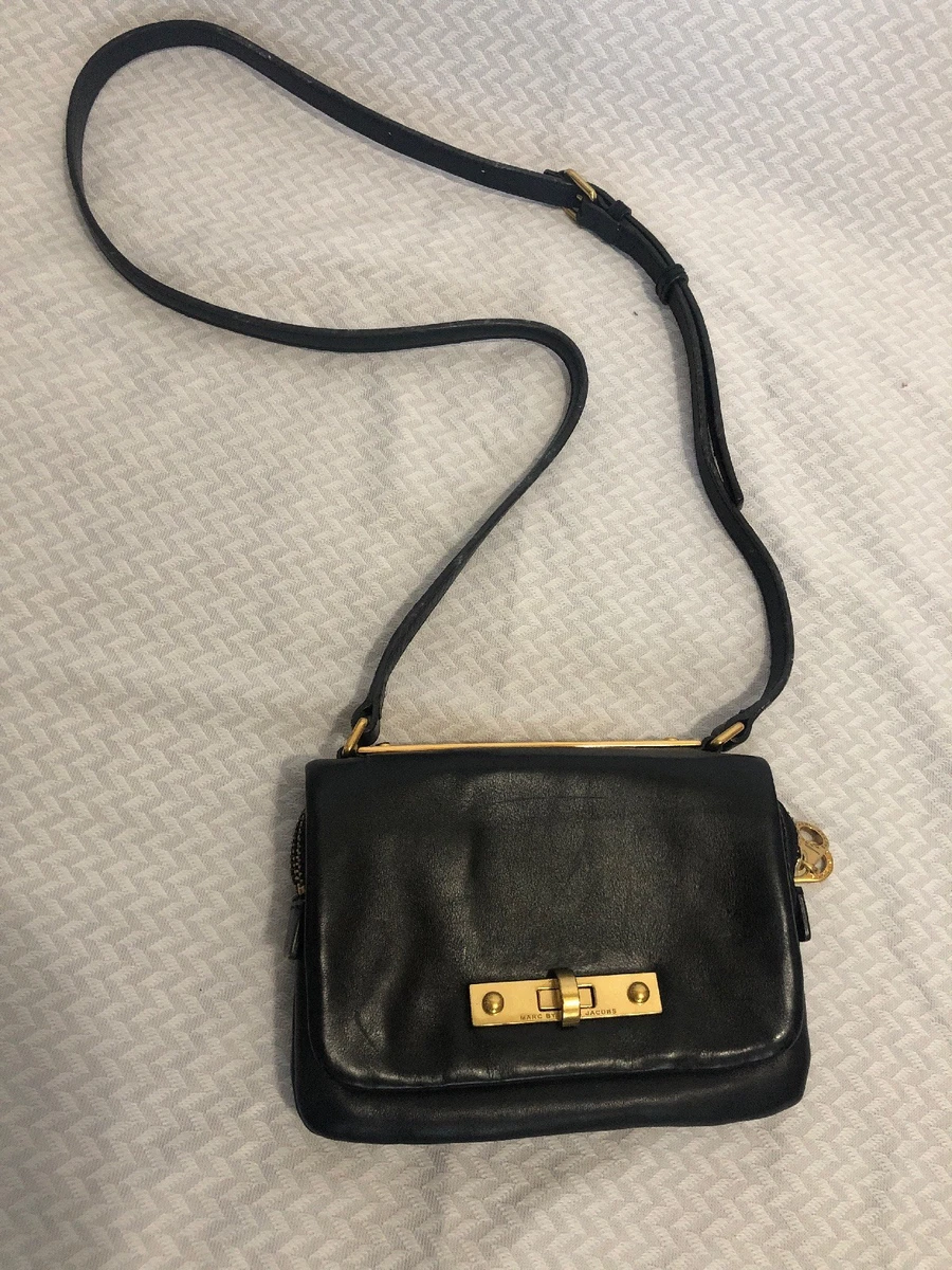 Marc Jacobs Mini Crossbody Shoulder Bag Purse Black Gold