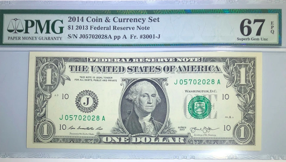 2014 PMG Coin & Currency Set $1 2013 Federal Reverse Note 67 Superb Gem Unc - Image 3 of 3