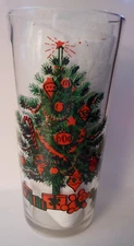 VINTAGE IN-N-OUT CHRISTMAS GLASS w/ TREE ORNAMENTS & PRESENTS 14oz. clear glass