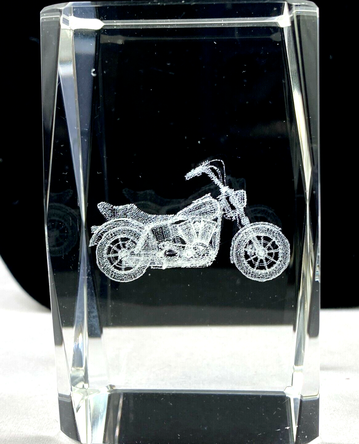 Glass Block Motorcycle Image Paperweight 3D Fine Laser Etched Art Glass 3