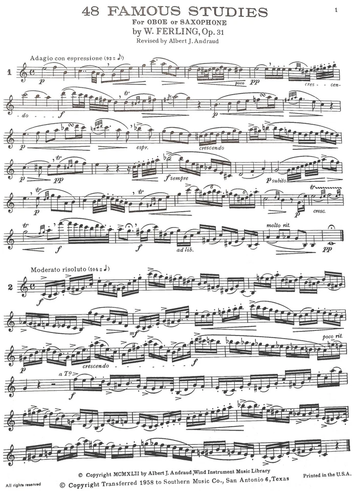 48 Famous Studies for Oboe or Saxophone, 1st Oboe Part plus 3 duos Concertants - Image 2 of 4