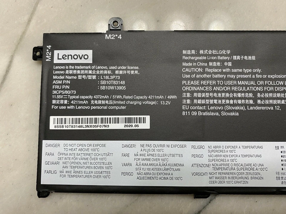 Batería Original L18M3P73 Para Lenovo ThinkPad T490 T495 P43S T14 02DL007 SB10K976 Foto 2 de 4