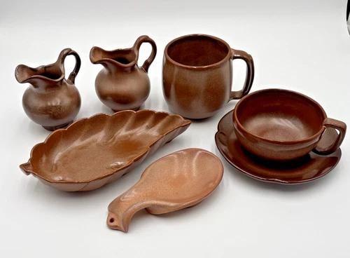 Vintage Frankoma Art Pottery Signed SF Plainsman Brown Satin Lot Of 7 Pieces