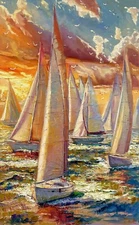 Seascape Sailboats Original painting Realism Oil on canvas by E. Chernyakovsky