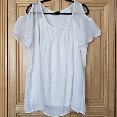 Torrid Sz 1 White Blouse C o l d  s h o u l d e r  Sheer SUMMER
