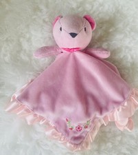 Stepping Stones Teddy Bear Flowers Pink Satin Ruffled Security Blanket Lovey EUC