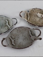 3  Small 1920 iron bird feeders or bird baths.  Size Is 5X3