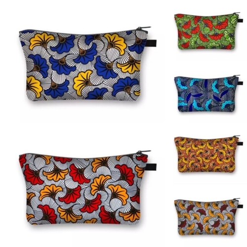 African Print Cosmetic Makeup Travel Tote Canvas Case Storage Zip Bag - Picture 4 of 22