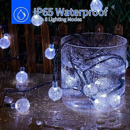 White Crystal Globe Solar String Lights Outdoor, Waterproof and 8 Lighting Modes - Picture 5 of 13