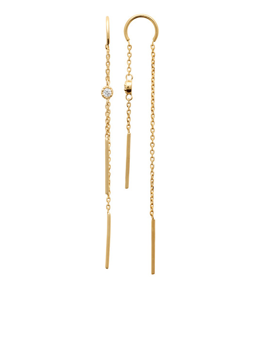 Pendientes De Cadena Pasante Con Cristal De Circonio En Oro Laminado 18 K