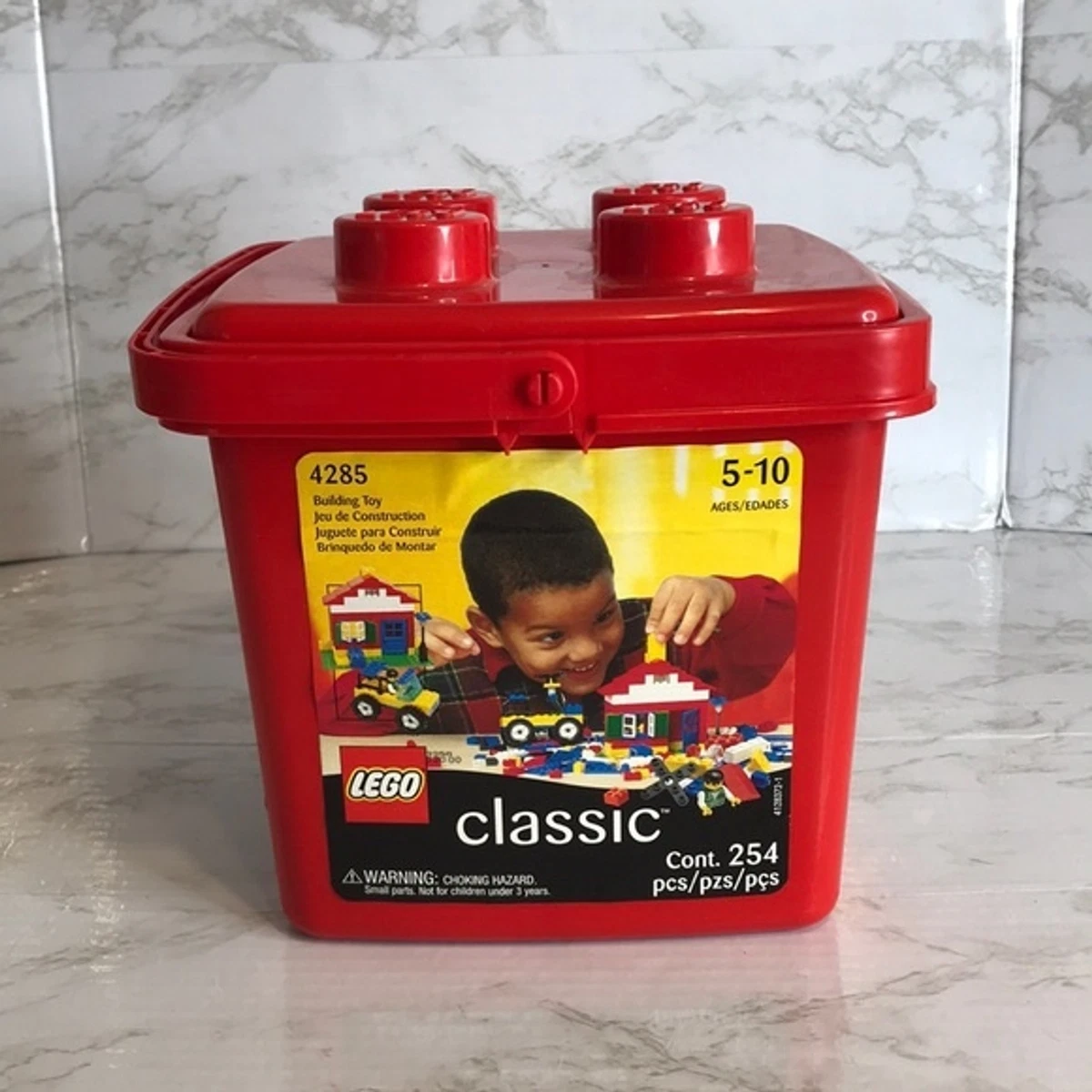 Lego 1999 classic 4285 plastic red bucket tote with legos inside