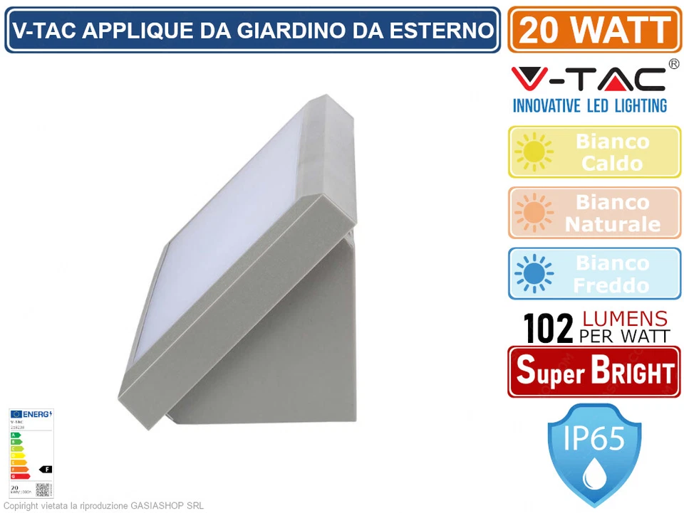 V-TAC VT-8055 APPLIQUE LAMPADA LED DA MURO GIARDINO 20W 2050LM DA ESTERNO IP65 - Immagine 3 di 3