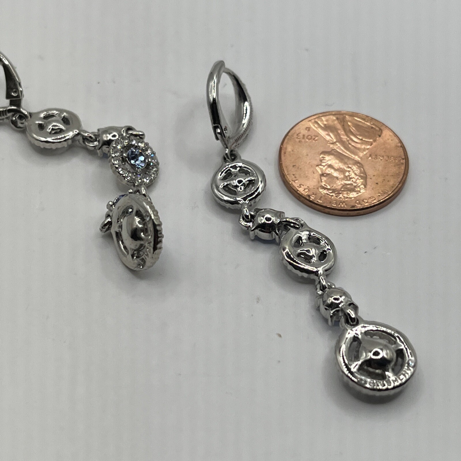 Givenchy Signed Blue Rhinestone Dangle Leverback … - image 7