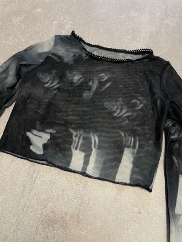 Top a rete gotico avanguardia maniche asimmetriche Y2K stile Save The Queen donna M - Foto 3 di 12